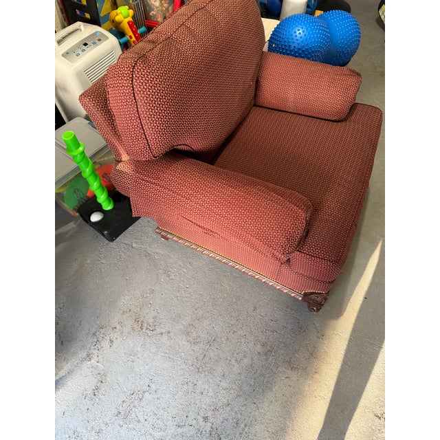 Original owner Made in the North Carolina, USA Burgundy cushions Solid wood frame and decorative feet Arm covers included