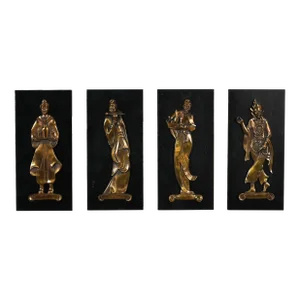 Mid-20th Century Asian Cast Bronze Figures on Black Wood Plaques Signed Gansu Set of 4