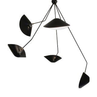 Modern Black Five Curved Fixed Arms Spider Ceiling Lamp from Serge Mouille For Sale