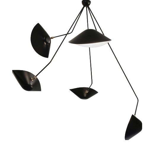 Modern Black Five Curved Fixed Arms Spider Ceiling Lamp from Serge Mouille For Sale