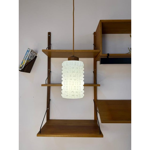 Pendant Lamp in Structured Glass and Teak, Denmark For Sale - Image 6 of 11
