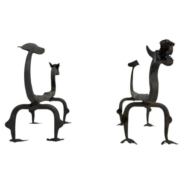 Mod Dragon Andirons in Wrought Iron, 1940s, Set of 2 For Sale - Image 18 of 18