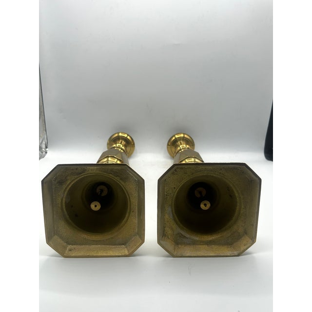 Antique English Brass "Ace of Diamonds" Diamond Jubilee Candlesticks, Pair, C. 1887 For Sale In Los Angeles - Image 6 of 12