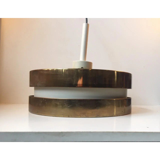 Mid-Century Modern Brass & Crystal Pendant Lamp by Jo Hammerborg for Orno, 1960s For Sale - Image 3 of 7