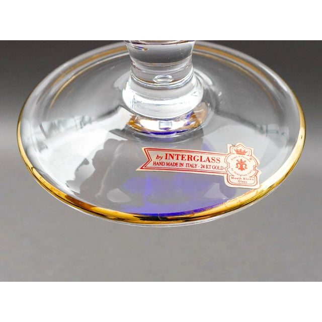 Mid 20th Century Interglass Italy 24k Gold Cobalt Blue Crystal Compote Serving Bowls- Set of 6 For Sale - Image 10 of 10