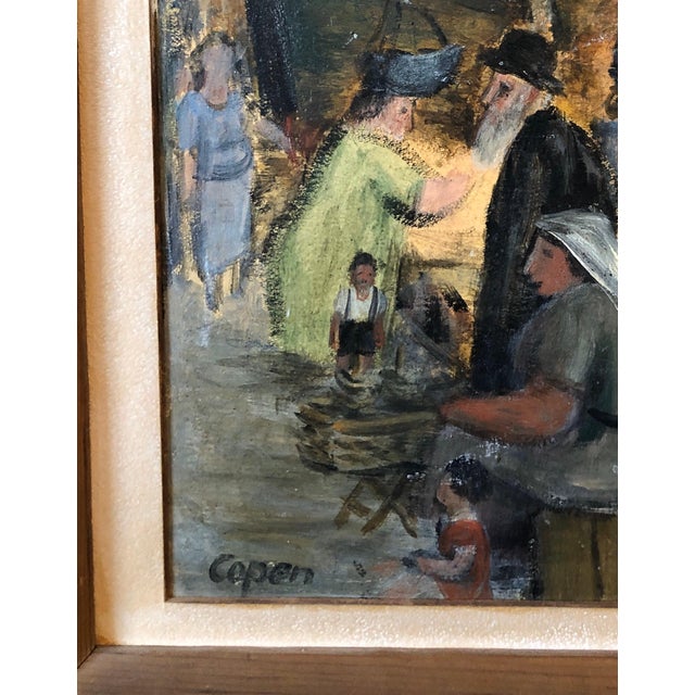 Paint Judaica Market Scene, Shuk, European Hasidic Rabbi Oil Painting, c.1930s For Sale - Image 7 of 10