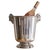 A French silver-plated champagne bucket from the 1960s, cast with sculptural rams head handles and set on a fluted,...
