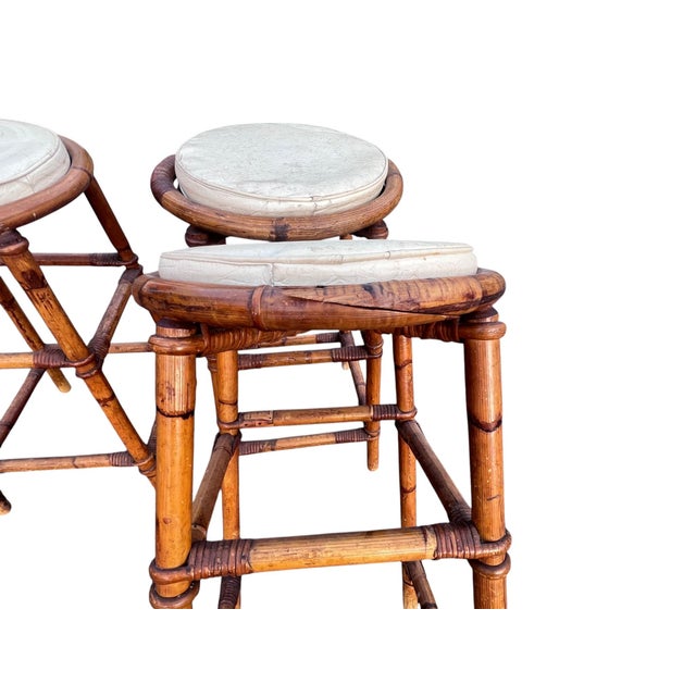 Brown Vintage Rattan Bamboo Bar Stools For Sale - Image 8 of 12