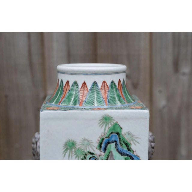 Antique Chinese Famille Verte Wucai Square Cong-Form Porcelain Vase For Sale - Image 17 of 18
