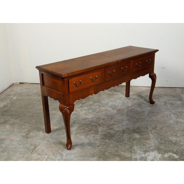 English 1940s Dresser Base with Three Drawers, Cabriole Legs and Carved Apron For Sale - Image 12 of 12