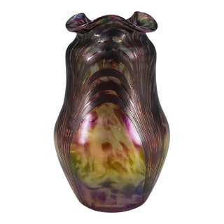 Antique Bohemian Iridescent Art Glass Vase C. 1900 For Sale