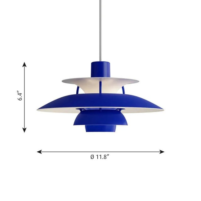Poul Henningsen PH5 mini pendants for Louis Poulsen in all blue. Poul Henningsen originally introduced the full-sized PH 5...
