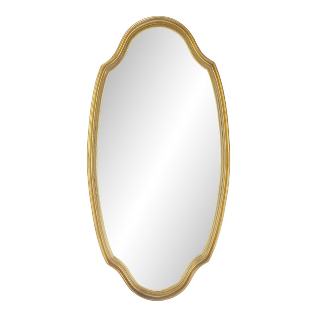 Mid Century Shield Shape Large 22x44 Oval Gold Gilt Leaf Wall Mirror MINT For Sale