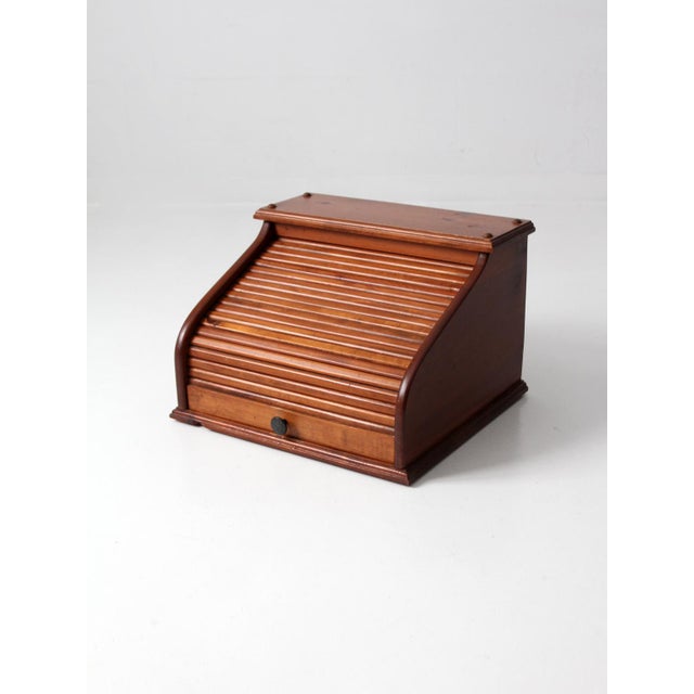 Vintage Wood Roll Top Bread Box Chairish