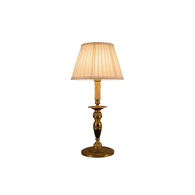 Vintage Brass Candlestick Table Lamp with Green Accent, 1950s For Sale - Image 14 of 14