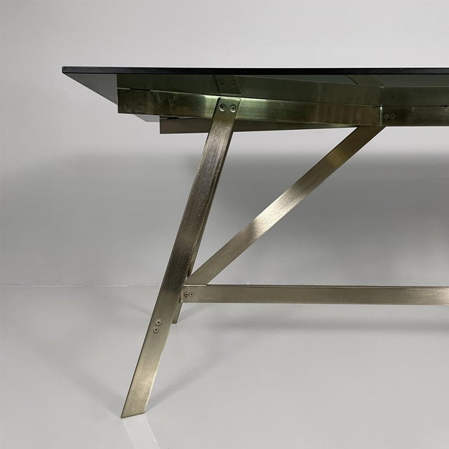 Italian Modern Dining Table in Smoked Glass and Steel from Formanova, 1970s For Sale - Image 16 of 18