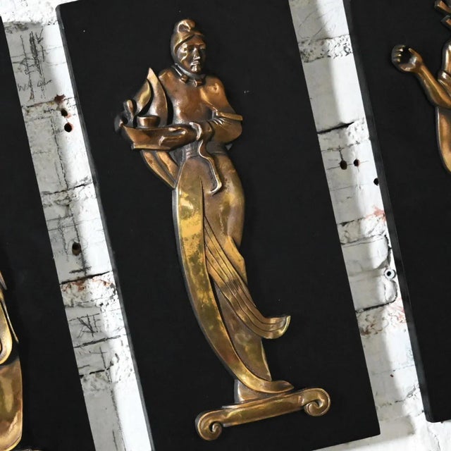 Wood Mid-20th Century Asian Cast Bronze Figures on Black Wood Plaques Signed Gansu Set of 4 For Sale - Image 7 of 12