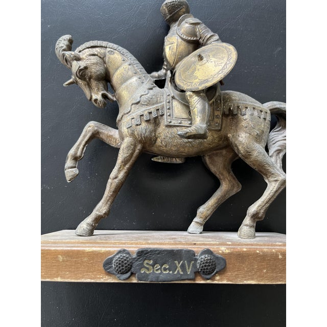 1950s Vintage Italian Bronze Sec. XV Medieval Knight Horse Sculpture, 1950s For Sale - Image 5 of 7