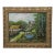 Vintage Original Oil Painting European Village Landscape Cottage Hollyhocks For Sale
