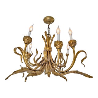 French Art Nouveau Figural Eight Light Chandelier Signed H. Beau For Sale