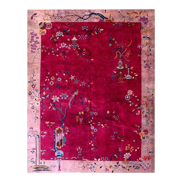Beautiful Maroon Color Background Classic Antique 1920s Art Deco Chinese Rug For Sale