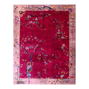 Beautiful Maroon Color Background Classic Antique 1920s Art Deco Chinese Rug