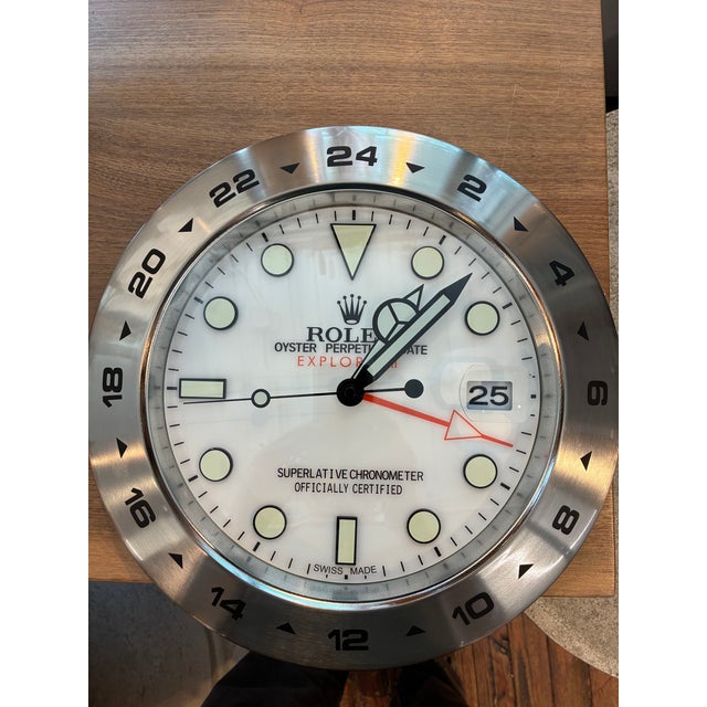 Vintage Silver Rolex Dealer Display Wall Clock For Sale In Philadelphia - Image 6 of 9