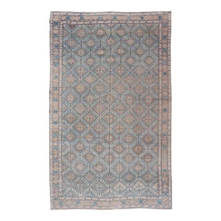 Antique Persian Tribal Kurdish Rug With Light Blue Field and Geometric Design For Sale