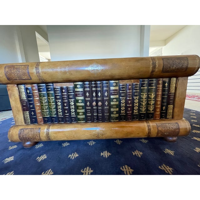 1990s 1990s Maitland-Smith Leather Stacked Books Game Table / Trunk Coffee Table With Backgammon & Checkers Board For Sale - Image 5 of 18