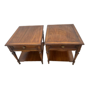 1970s Set of Two Drexel Heritage Nightstands End Tables Drawer, Shelf, Francesca Model