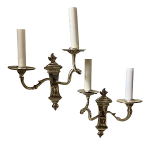 Caldwell Silver Plated Double Arm Sconces - a Pair