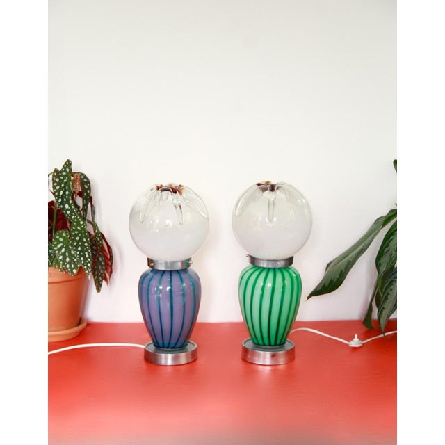 Space Age Murano Swirl Table Lamps from Mazzega, Italy, 1970s, Set of 2, in Flawless conditions. Designed 1970 to 1979...