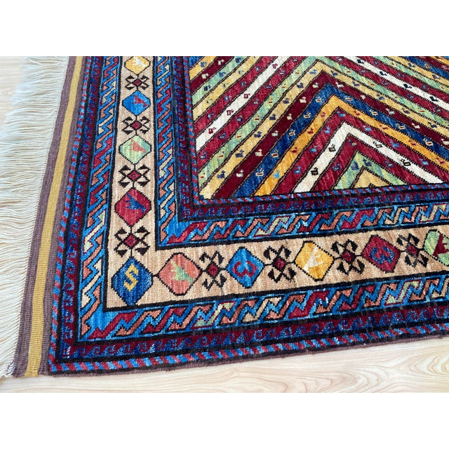 Ivory Vintage Kazak Wool Rug, Sunburst Medallion For Sale - Image 8 of 11