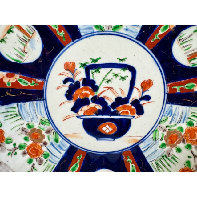 Large Antique Scalloped Edge Porcelain Imari Plate Decorated With Rich Colored Floral & Landscape Scenes From Japan -...