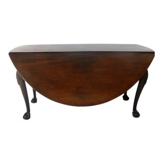 American or Irish Period Mahogany Drop Leaf Table Shell Carving Ball & Claw Feet For Sale