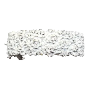 Vintage 1970s Signed Napier Rhodium Plated White Enamel Flower Pattern Cuff Bracelet