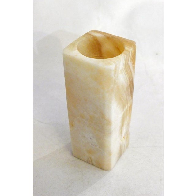 Large pencil/brush holder, or vase, square base with chamfered corners, tall straight body (beveled edges) & hollowed...
