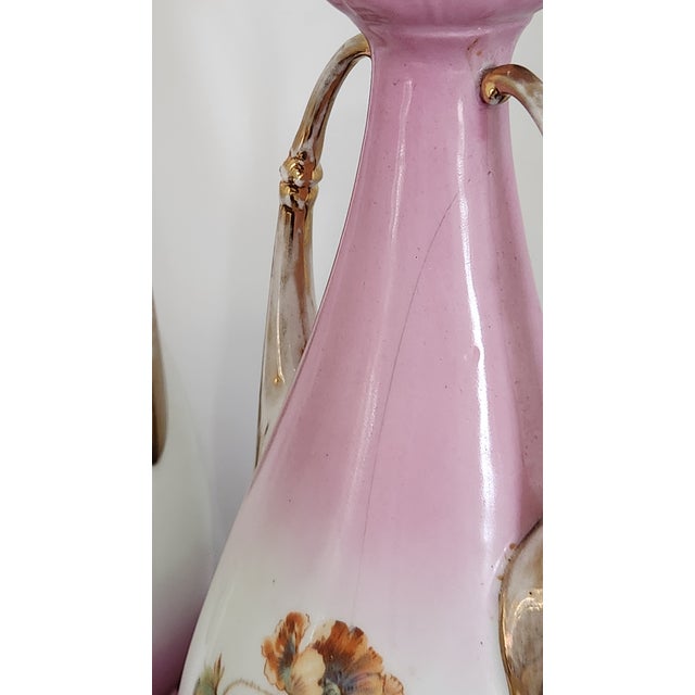 Antique Austrian Carl Larsen “Ruby & Emerald” Pink Porcelain Lidded Urn Vases – Pair, Circa 1900 For Sale - Image 11 of 18