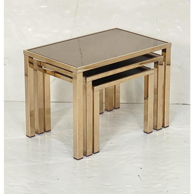 Belgo Chrome Set of Three Belgo Gilt Chrome Stacking or Nesting Tables From Belgium For Sale - Image 4 of 8