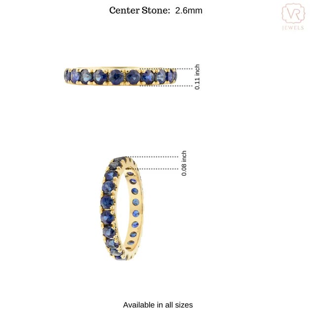 Gold Full Eternity Sapphire Unisex Band Ring in 14k Gold Size 6.5 For Sale - Image 8 of 12