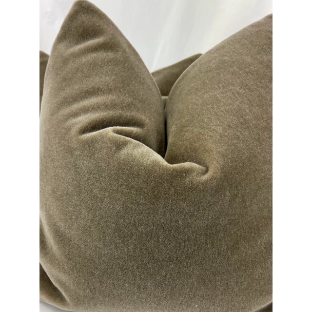 Custom pair of 22" pillows covered in a mushroom colored mohair. These pillows have tapered corners to prevent dog ears,...
