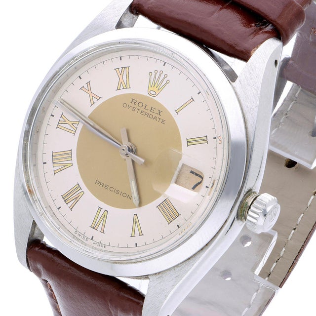 White 1950s Rolex Oysterdate Precision 6694 Two-Tone Tuxedo Dial Circa 1959 Vintage Watch For Sale - Image 8 of 18