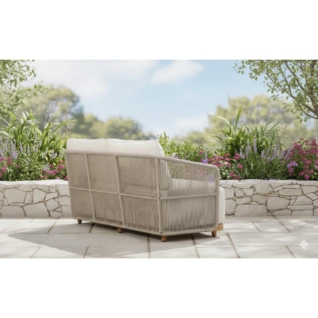 Alpine Teak Wood Outdoor Loveseat With Gray Rope Design For Sale - Image 15 of 15
