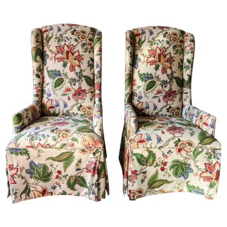 Linen Parsons Chairs in Floral - A Pair For Sale