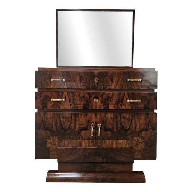 Art Deco Walnut Burl Sideboard with Mirror, 1940 For Sale