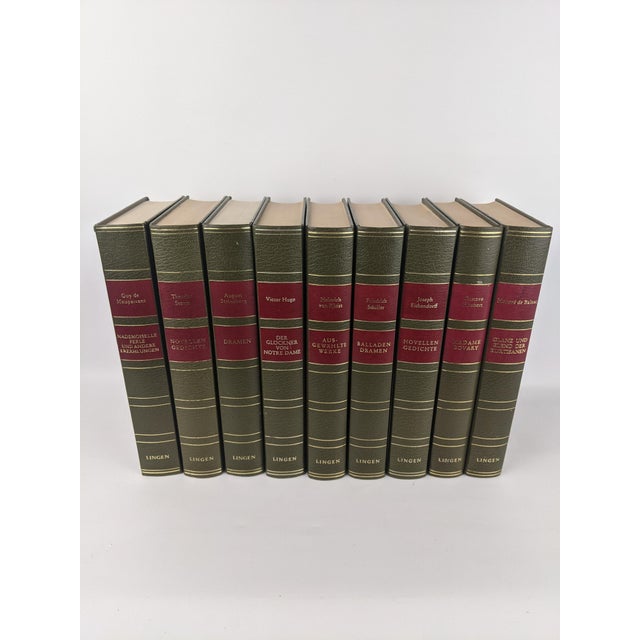 Vintage Olive Green, Burgundy & Gold German Literary Classics by Lingen – Set of 9 For Sale - Image 9 of 15