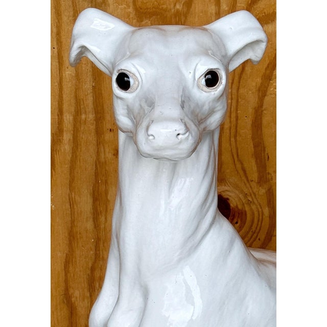 Mid 20th Century Life Size Italian Hollywood Regency Seated Whippet, White Glazed Terra Cotta For Sale - Image 5 of 6