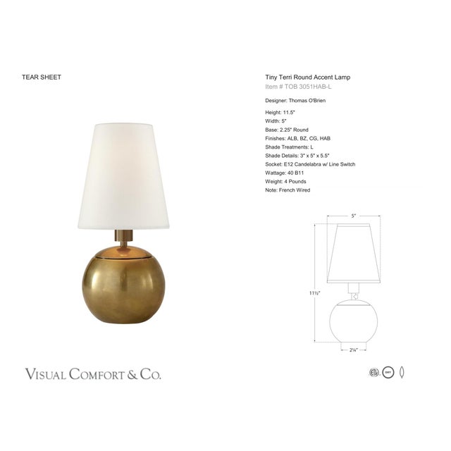 Thomas O'Brien by Visual Comfort Signature Tiny Terri Round Accent Lamp in Hand-Rubbed Antique Brass with Linen Shade...