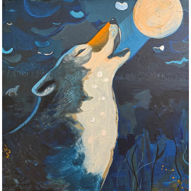 Paint “Wolf Moon” a Wolf Painting by LWren Walraven For Sale - Image 7 of 10