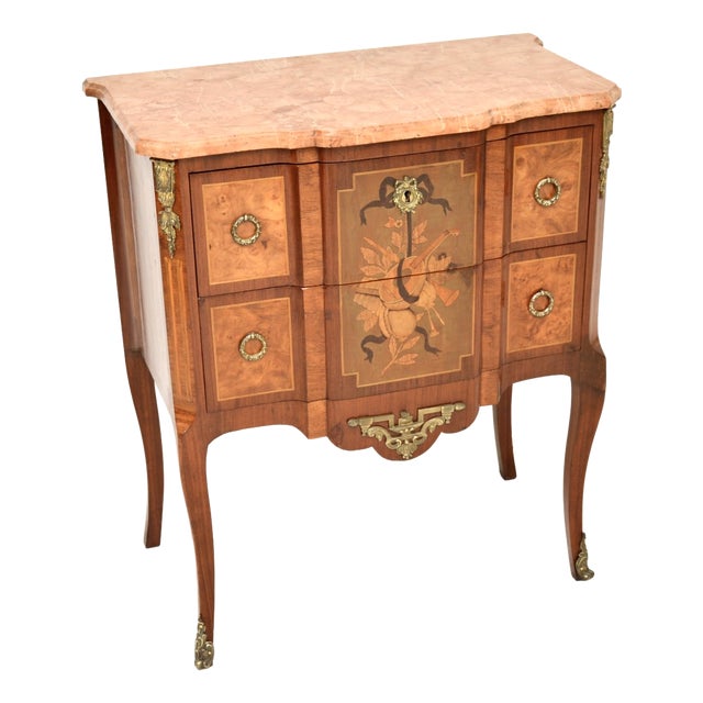 Antique French Marble Top Inlaid Commode, 1890 For Sale